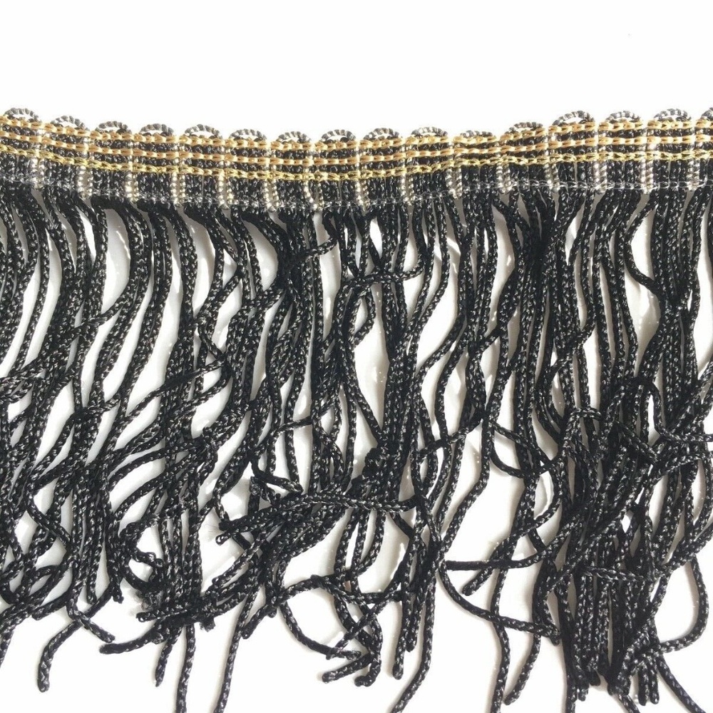 Fringe Black Gold Trim Lampshade Costume Dance Dress Crafts 3 2/3 yards